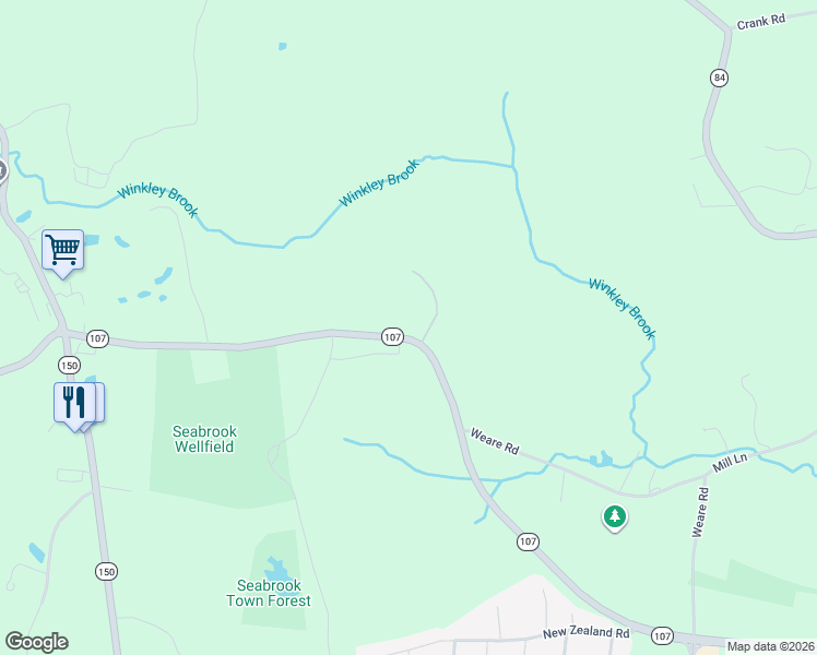 map of restaurants, bars, coffee shops, grocery stores, and more near 45 Weare Road in Hampton Falls