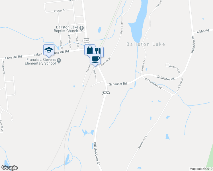 map of restaurants, bars, coffee shops, grocery stores, and more near 1427 Ballston Lake Road in Ballston Lake