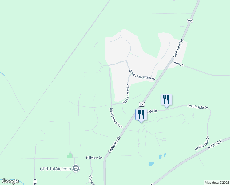 map of restaurants, bars, coffee shops, grocery stores, and more near W264S7520 Mount Whitney Avenue in Waukesha