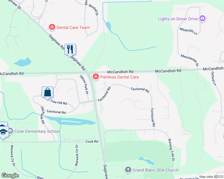 map of restaurants, bars, coffee shops, grocery stores, and more near 5298 Territorial Road in Grand Blanc