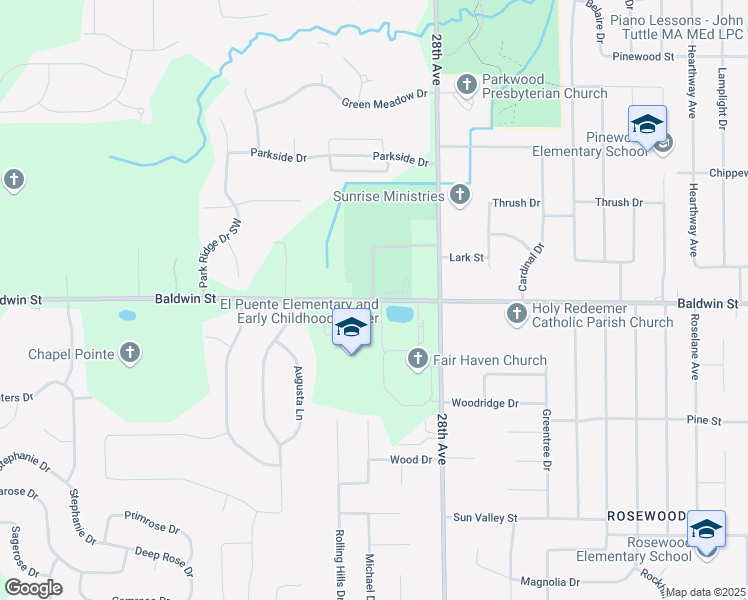 map of restaurants, bars, coffee shops, grocery stores, and more near 3090 Baldwin Street in Hudsonville