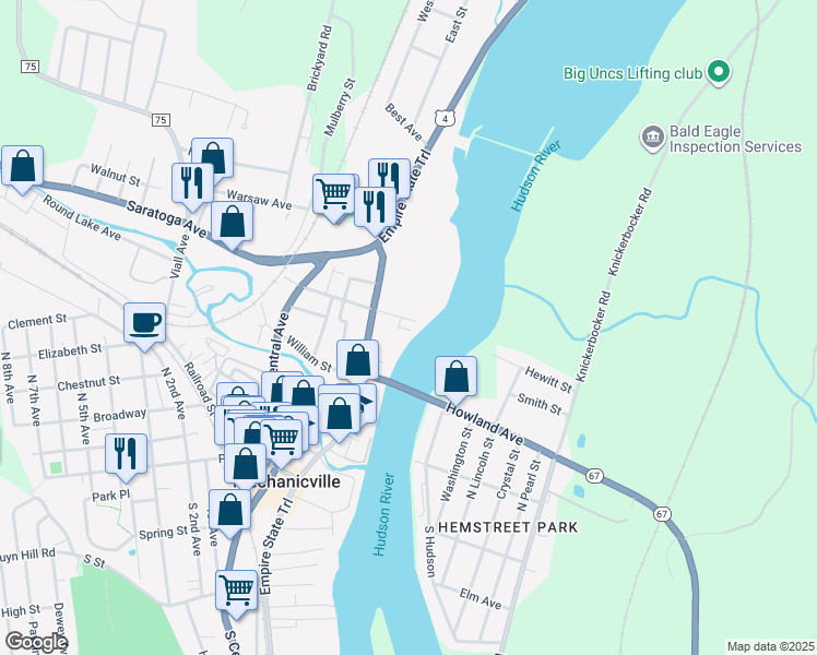 map of restaurants, bars, coffee shops, grocery stores, and more near 4 Madigan Avenue in Mechanicville