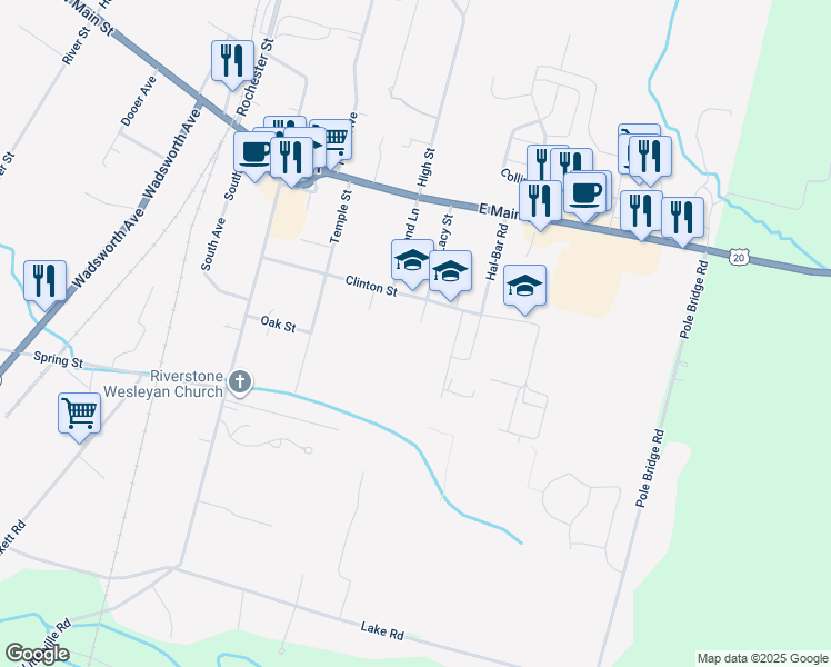 map of restaurants, bars, coffee shops, grocery stores, and more near 161 Clinton Street in Avon