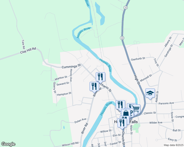 map of restaurants, bars, coffee shops, grocery stores, and more near 43 Mechanic Street in Hoosick Falls