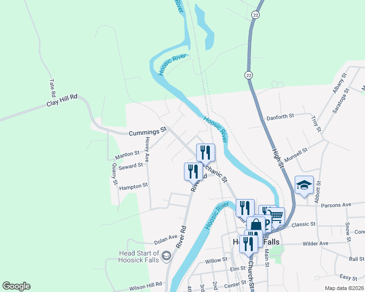 map of restaurants, bars, coffee shops, grocery stores, and more near 43 Mechanic Street in Hoosick Falls