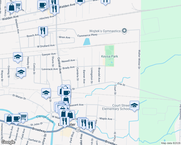 map of restaurants, bars, coffee shops, grocery stores, and more near 36 Livingston Street in Lancaster