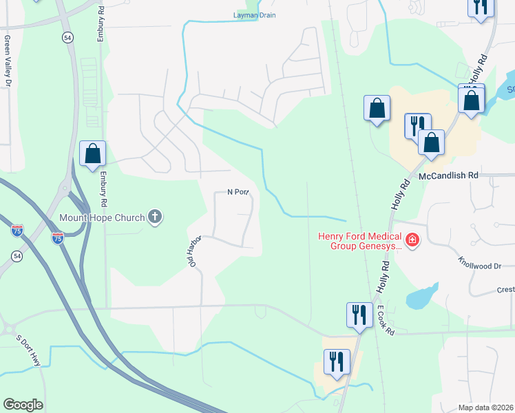 map of restaurants, bars, coffee shops, grocery stores, and more near 8194 North Port in Grand Blanc