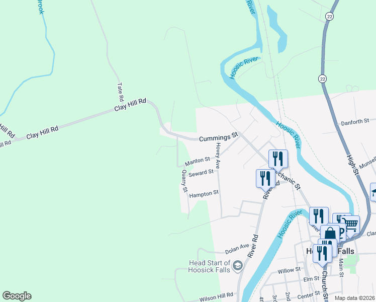 map of restaurants, bars, coffee shops, grocery stores, and more near 49 Cummings Street in Hoosick Falls