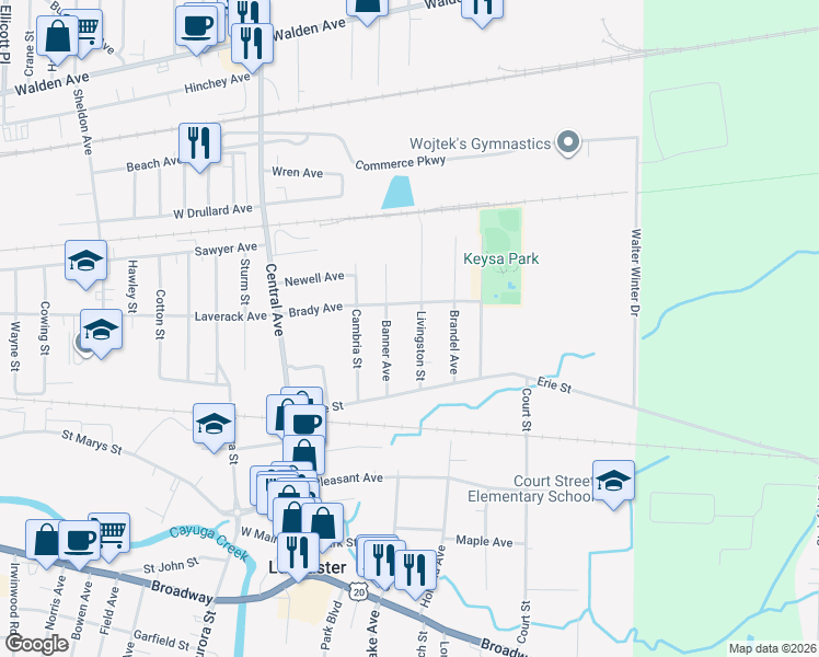 map of restaurants, bars, coffee shops, grocery stores, and more near 36 Livingston Street in Lancaster