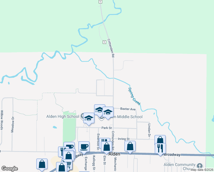 map of restaurants, bars, coffee shops, grocery stores, and more near 1824 Lafayette Drive in Alden
