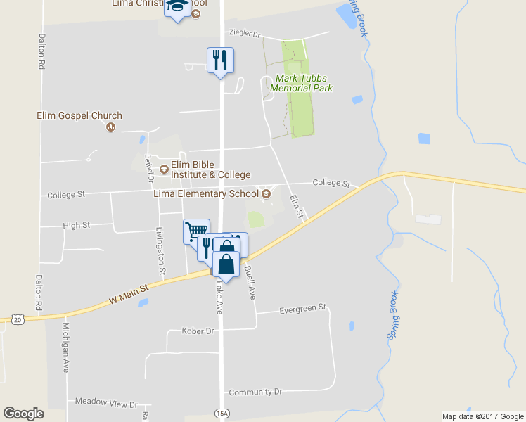 map of restaurants, bars, coffee shops, grocery stores, and more near 7342 College Street in Lima