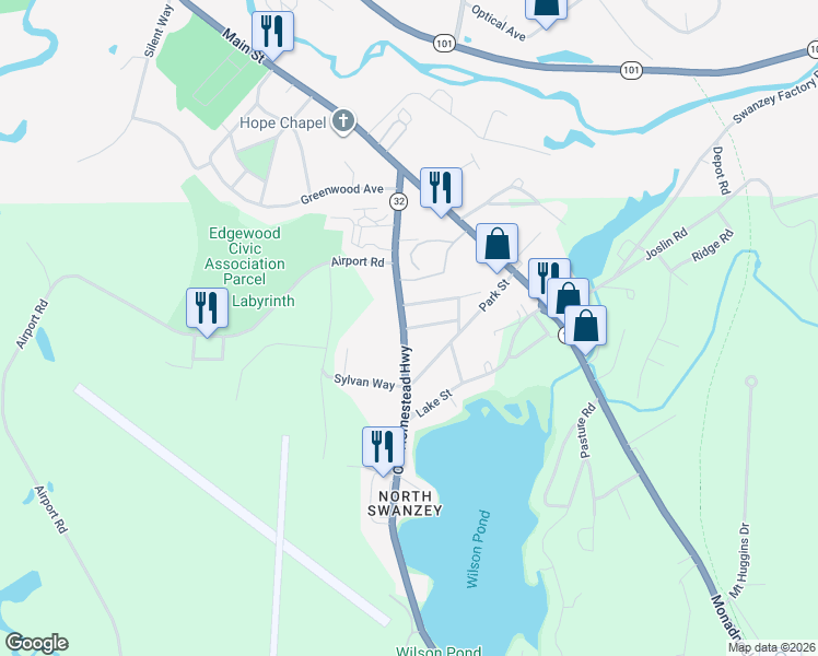 map of restaurants, bars, coffee shops, grocery stores, and more near 9 Grove Street in Keene