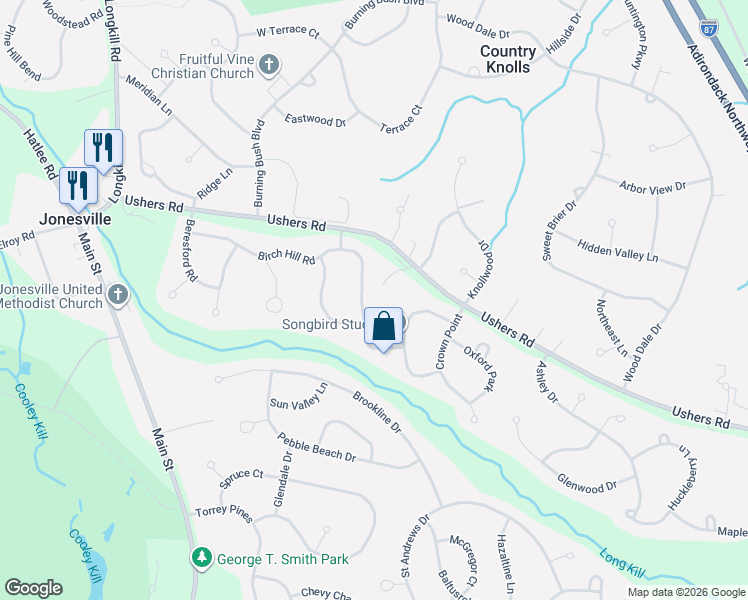 map of restaurants, bars, coffee shops, grocery stores, and more near 15 Stonegate Road in Ballston Lake