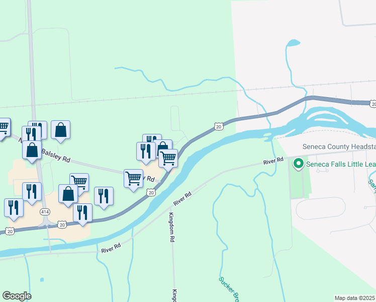 map of restaurants, bars, coffee shops, grocery stores, and more near 2126 U.S. 20 in Seneca Falls
