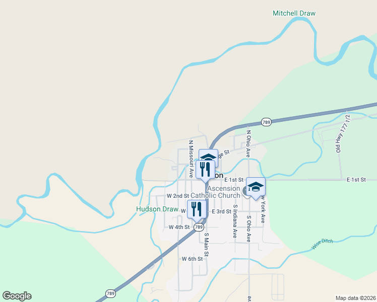 map of restaurants, bars, coffee shops, grocery stores, and more near 256 North Missouri Avenue in Lander
