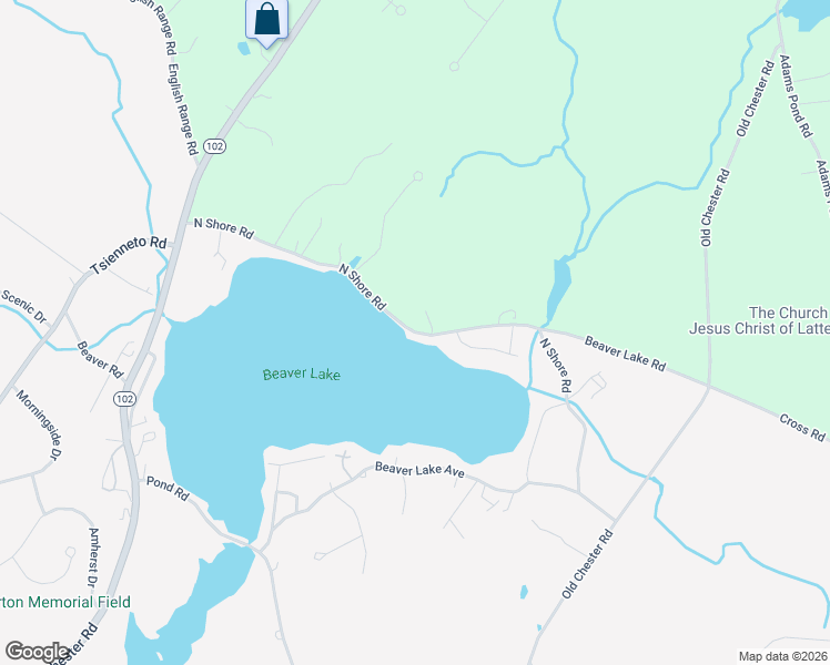 map of restaurants, bars, coffee shops, grocery stores, and more near 40 North Shore Road in Derry