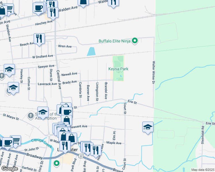 map of restaurants, bars, coffee shops, grocery stores, and more near 31 Brandel Avenue in Lancaster