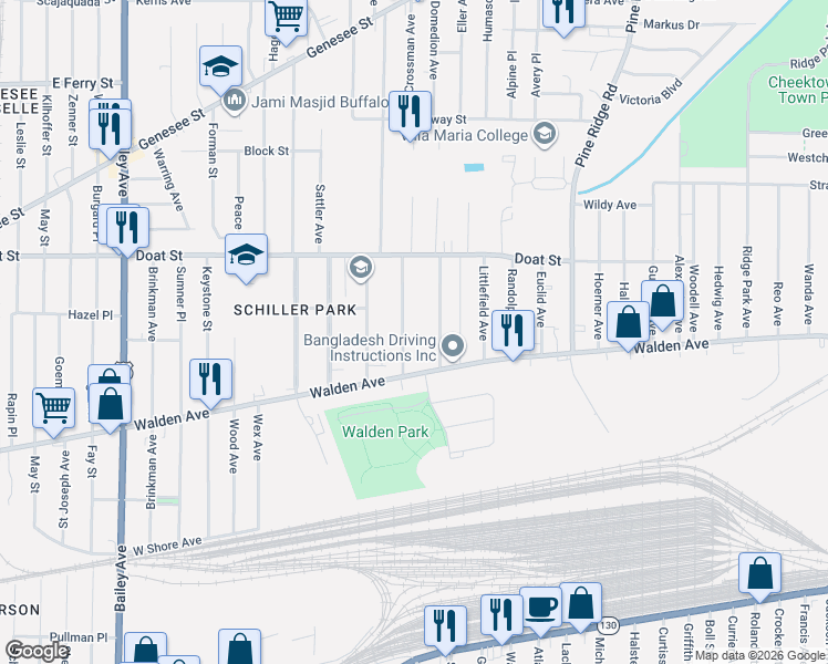 map of restaurants, bars, coffee shops, grocery stores, and more near 39 Briscoe Avenue in Buffalo