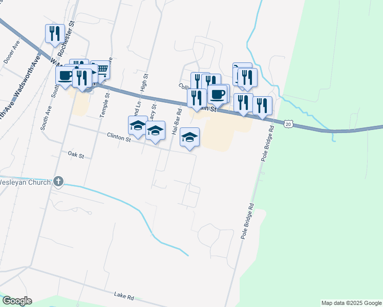 map of restaurants, bars, coffee shops, grocery stores, and more near 191 Clinton Street in Avon