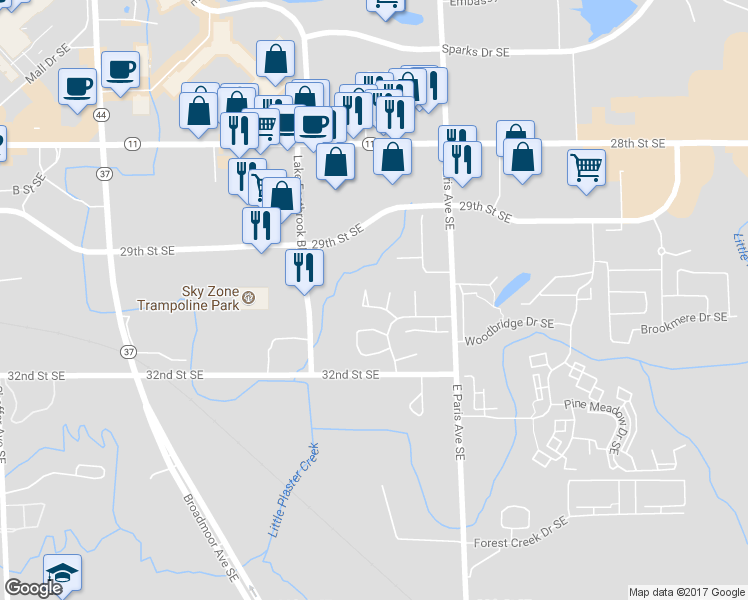 map of restaurants, bars, coffee shops, grocery stores, and more near 3113 Riviera Drive Southeast in Kentwood