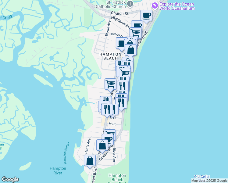 map of restaurants, bars, coffee shops, grocery stores, and more near 5 Manchester Street in Hampton