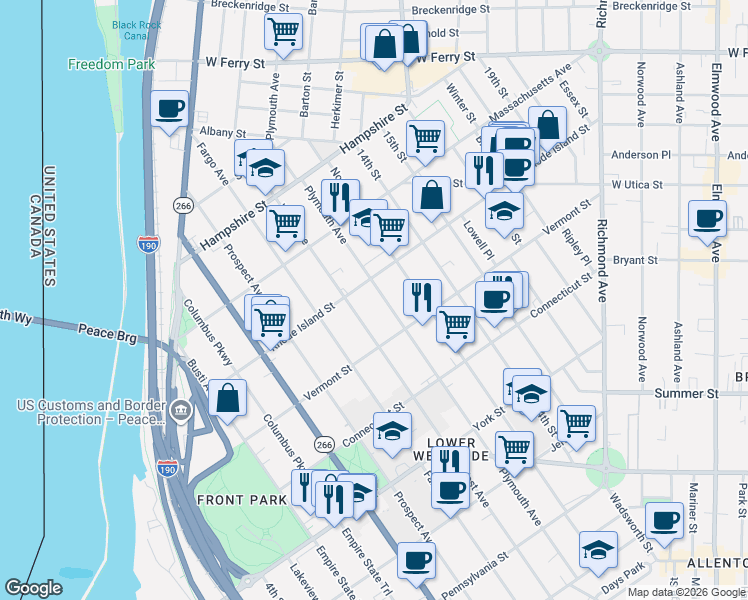 map of restaurants, bars, coffee shops, grocery stores, and more near 589 West Avenue in Buffalo