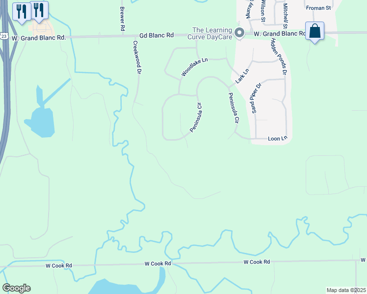 map of restaurants, bars, coffee shops, grocery stores, and more near 8258 Hidden Cove Court in Grand Blanc