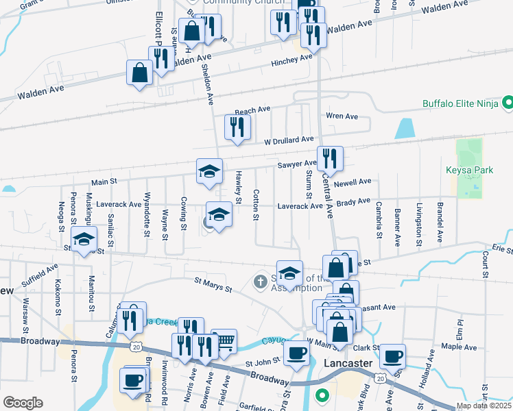 map of restaurants, bars, coffee shops, grocery stores, and more near 81 Laverack Avenue in Lancaster