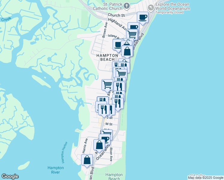map of restaurants, bars, coffee shops, grocery stores, and more near 5 Manchester Street in Hampton