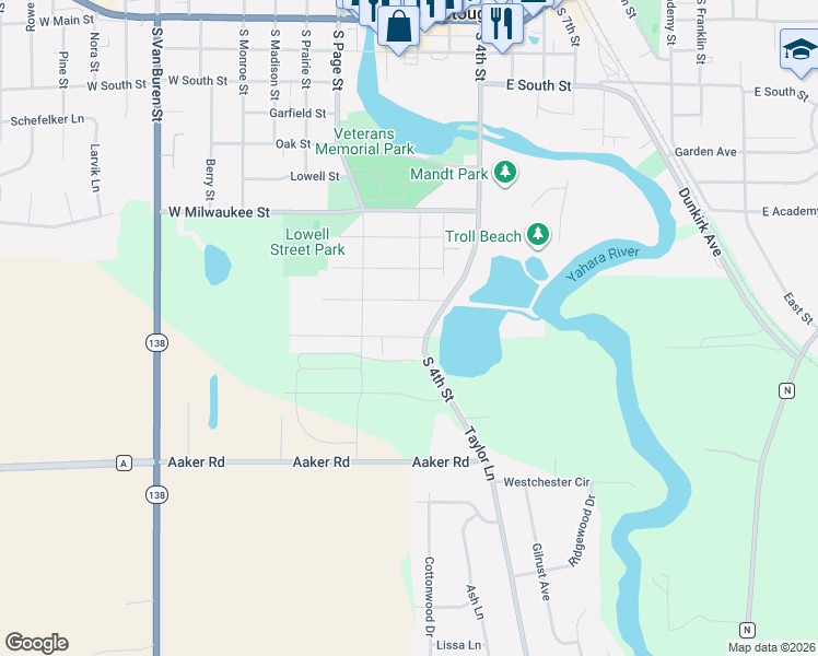 map of restaurants, bars, coffee shops, grocery stores, and more near 1220 South 4th Street in Stoughton