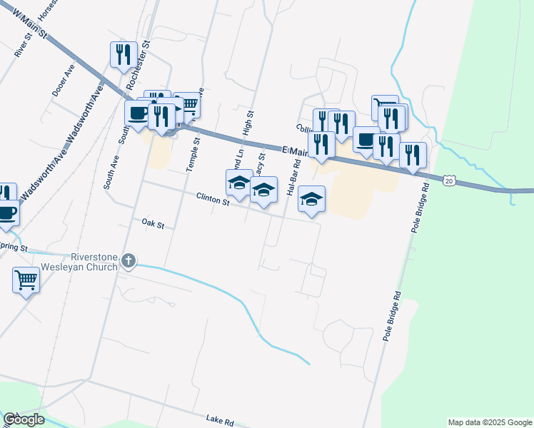 map of restaurants, bars, coffee shops, grocery stores, and more near 191 Clinton Street in Avon