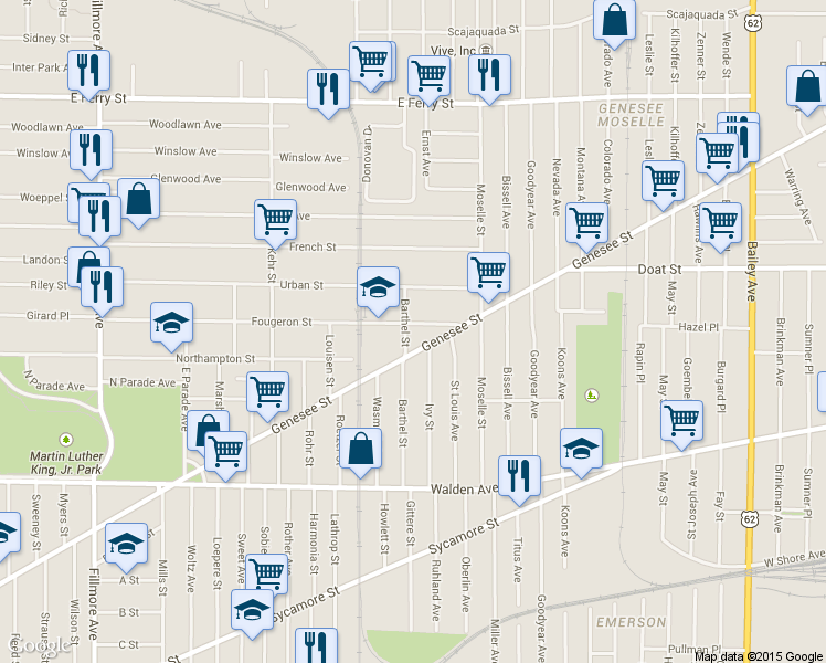 map of restaurants, bars, coffee shops, grocery stores, and more near 321 Fougeron Street in Buffalo