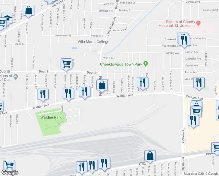 map of restaurants, bars, coffee shops, grocery stores, and more near 17 Hoerner Avenue in Buffalo