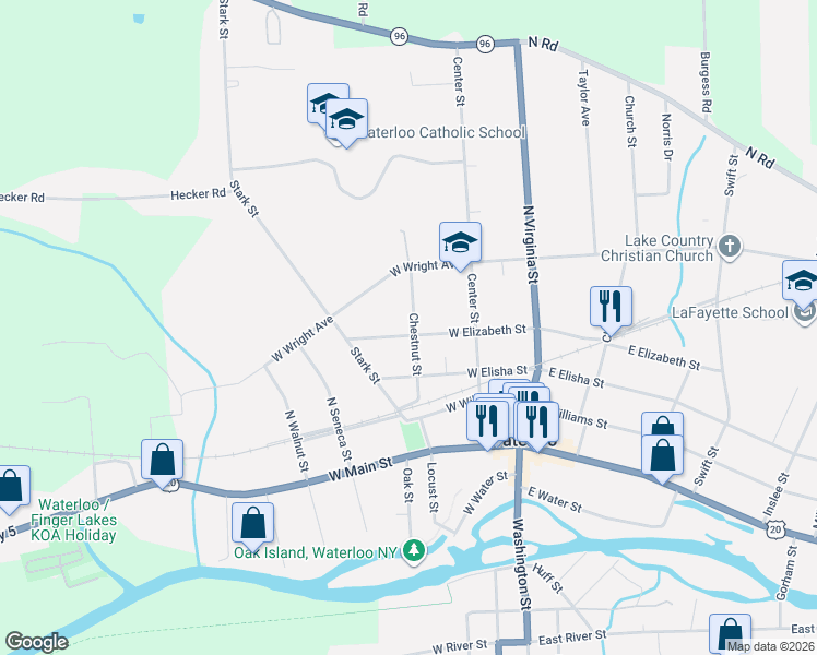 map of restaurants, bars, coffee shops, grocery stores, and more near 17 Chestnut Street in Waterloo