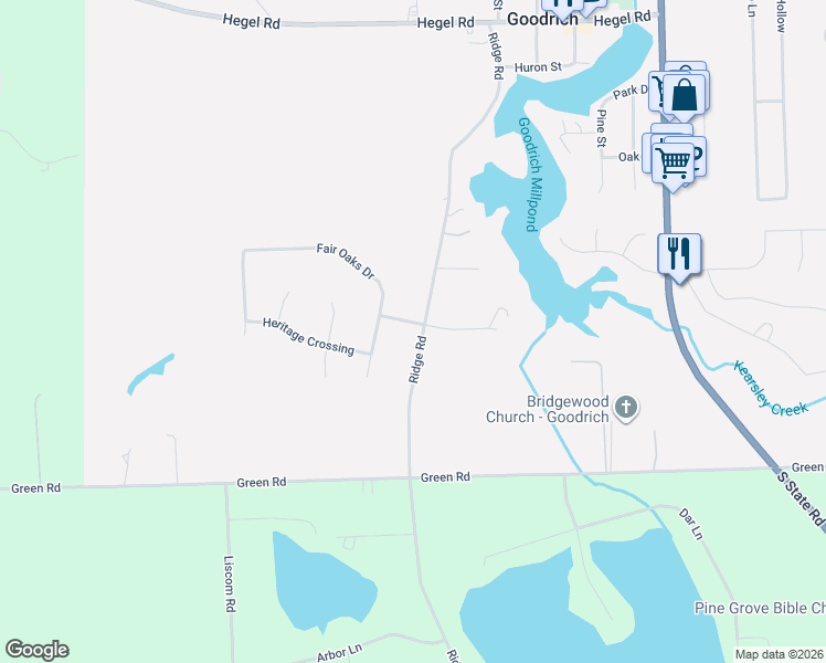 map of restaurants, bars, coffee shops, grocery stores, and more near 8422 Ridge Road in Goodrich