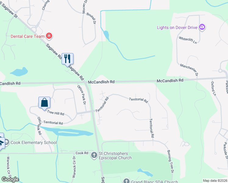 map of restaurants, bars, coffee shops, grocery stores, and more near 5298 Territorial Road in Grand Blanc