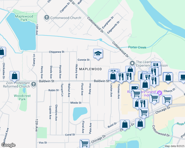 map of restaurants, bars, coffee shops, grocery stores, and more near 795 Baldwin Street in Georgetown Township