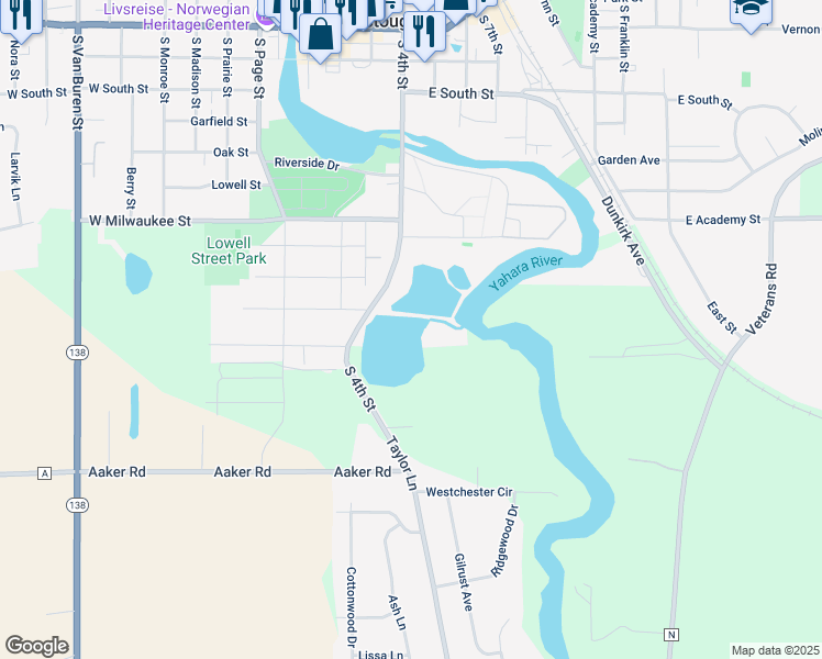map of restaurants, bars, coffee shops, grocery stores, and more near 1207 South 4th Street in Stoughton