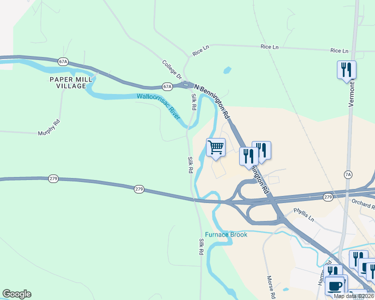 map of restaurants, bars, coffee shops, grocery stores, and more near 1000 Silk Road in Bennington County
