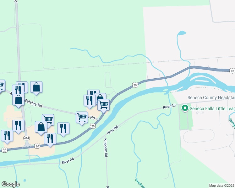 map of restaurants, bars, coffee shops, grocery stores, and more near 2126 U.S. 20 in Seneca Falls