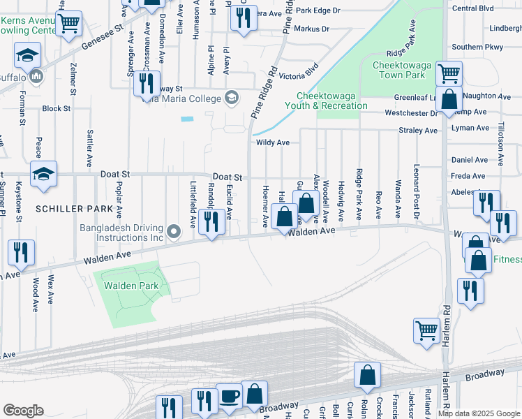 map of restaurants, bars, coffee shops, grocery stores, and more near 17 Hoerner Avenue in Buffalo