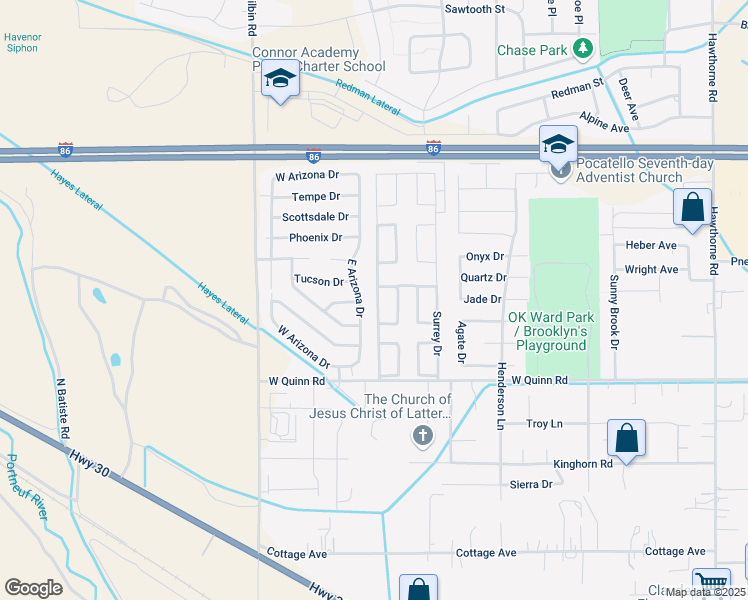map of restaurants, bars, coffee shops, grocery stores, and more near 1730 West Quinn Road in Pocatello