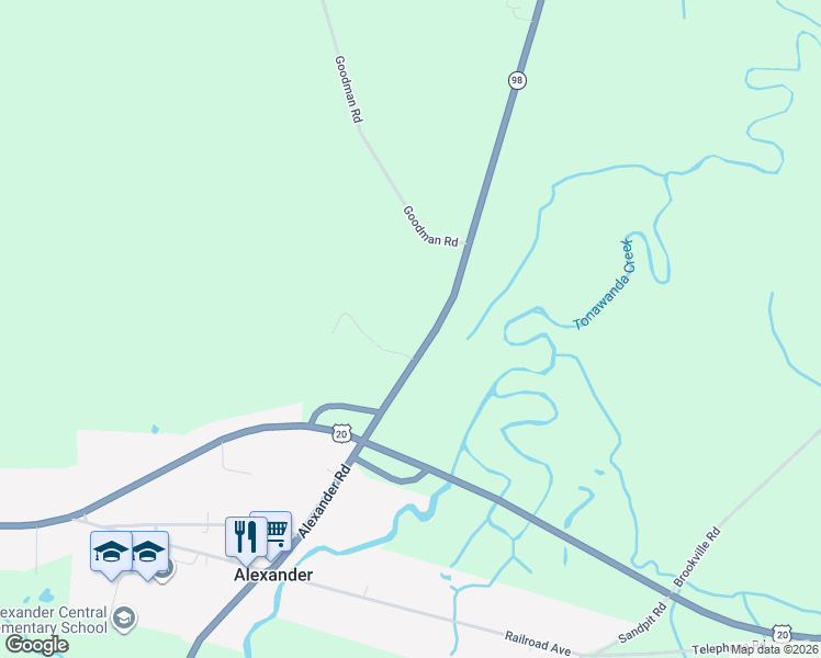 map of restaurants, bars, coffee shops, grocery stores, and more near 10446 Alexander Road in Alexander