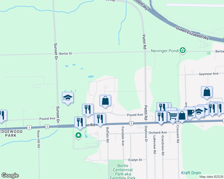 map of restaurants, bars, coffee shops, grocery stores, and more near 1456 Sharon Drive in Fort Erie
