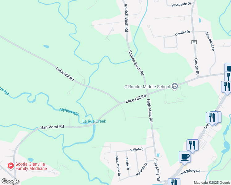 map of restaurants, bars, coffee shops, grocery stores, and more near 232 Lake Hill Road in Schenectady County