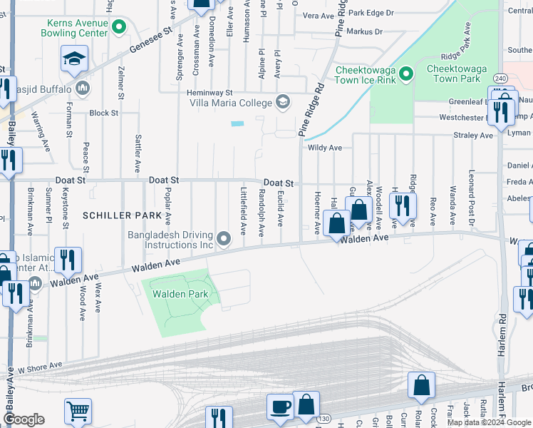 map of restaurants, bars, coffee shops, grocery stores, and more near 70 Euclid Avenue in Buffalo