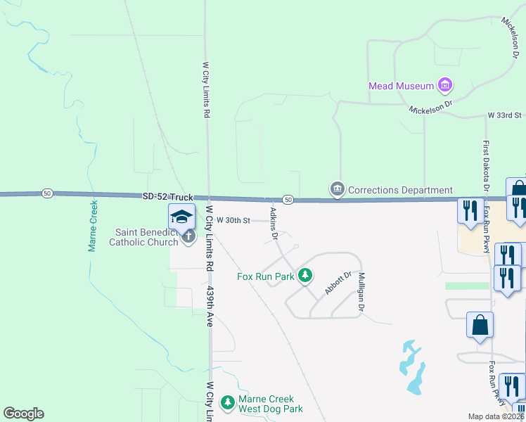 map of restaurants, bars, coffee shops, grocery stores, and more near 1204 31st Street in Yankton