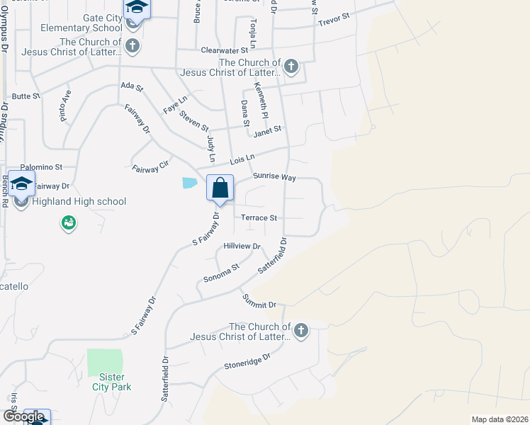 map of restaurants, bars, coffee shops, grocery stores, and more near 2861 Margo Lane in Pocatello