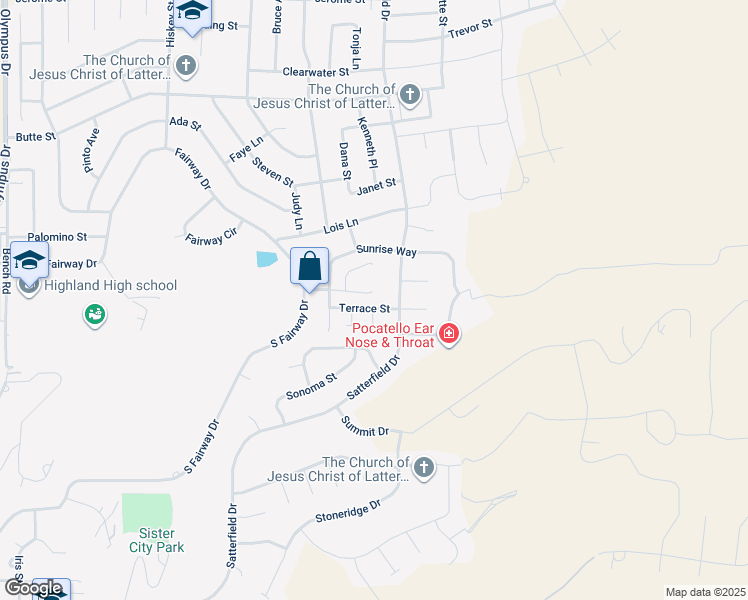 map of restaurants, bars, coffee shops, grocery stores, and more near 2861 Margo Lane in Pocatello
