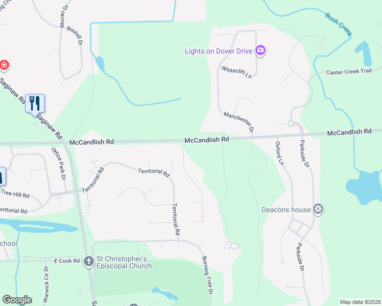 map of restaurants, bars, coffee shops, grocery stores, and more near 8285 Grovemont Court in Grand Blanc